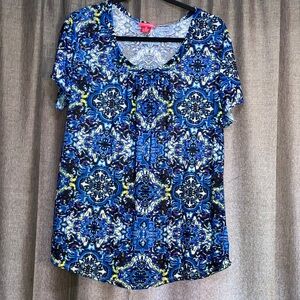 Vibrant Blue Patterned Women's Blouse